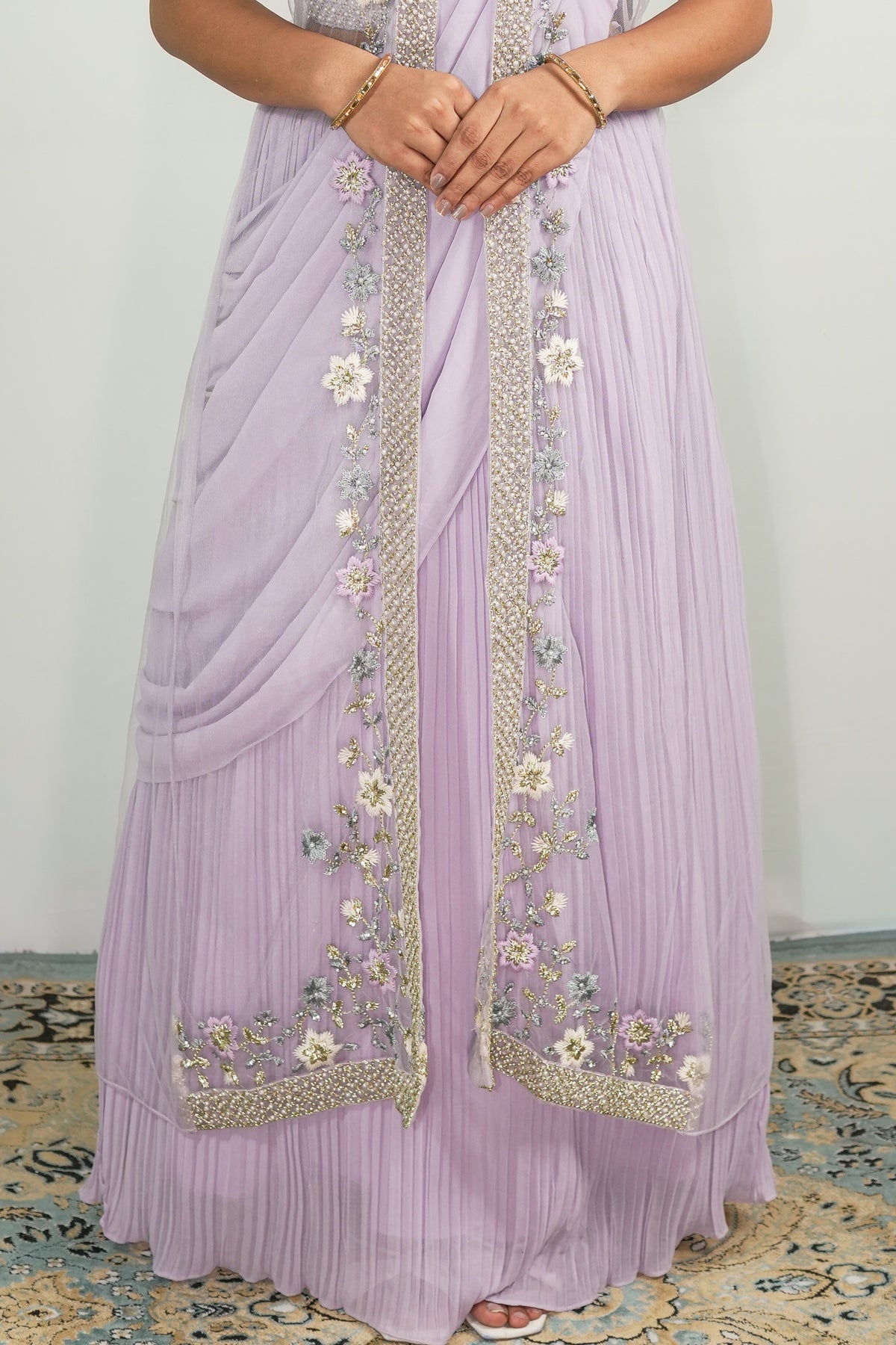 Lavender Blossom Pleated Anarkali Set