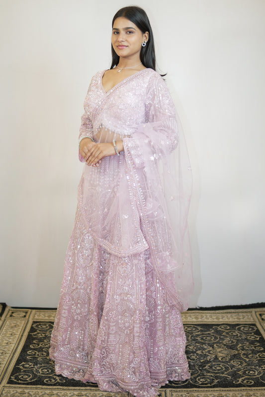 Blush Rosette Embroidered Lehenga Set