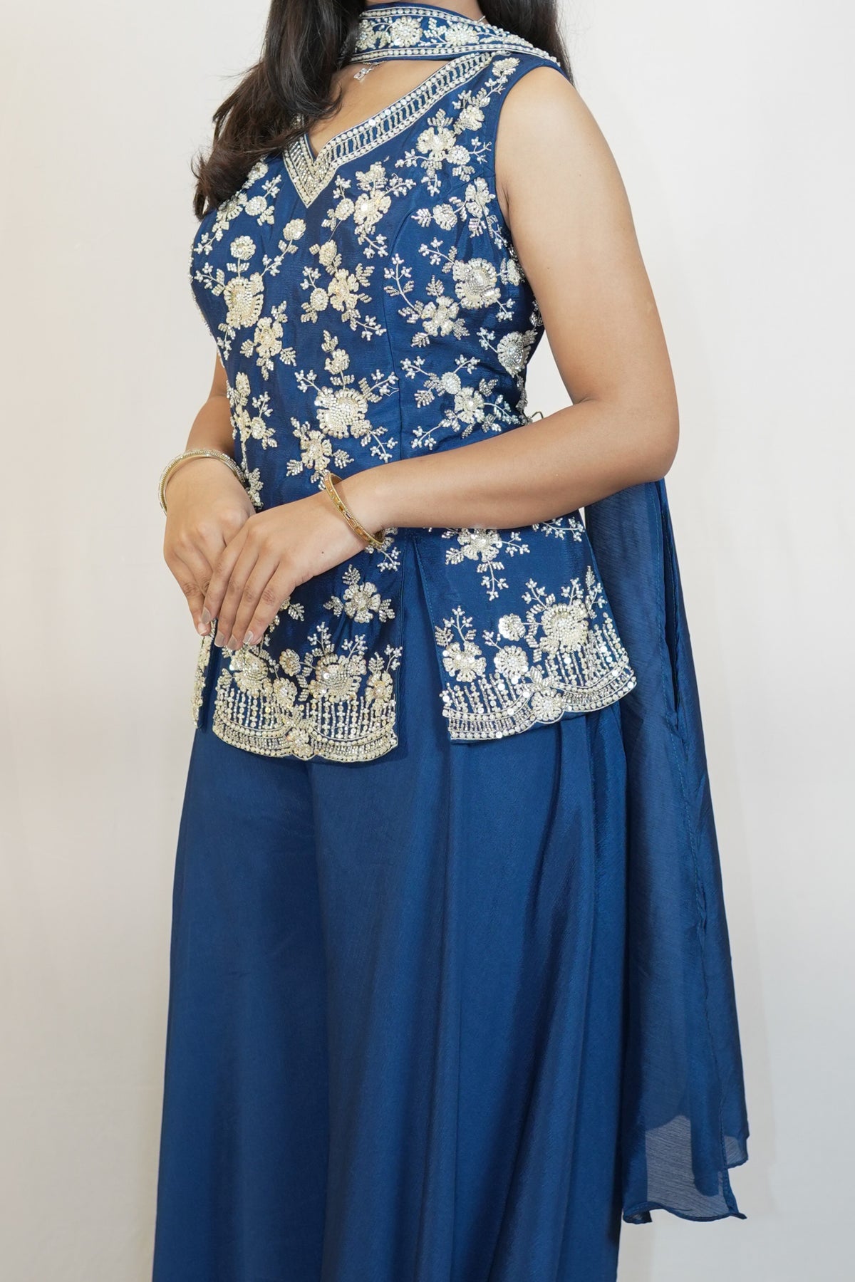 Royal Blue Floral Palazzo Set