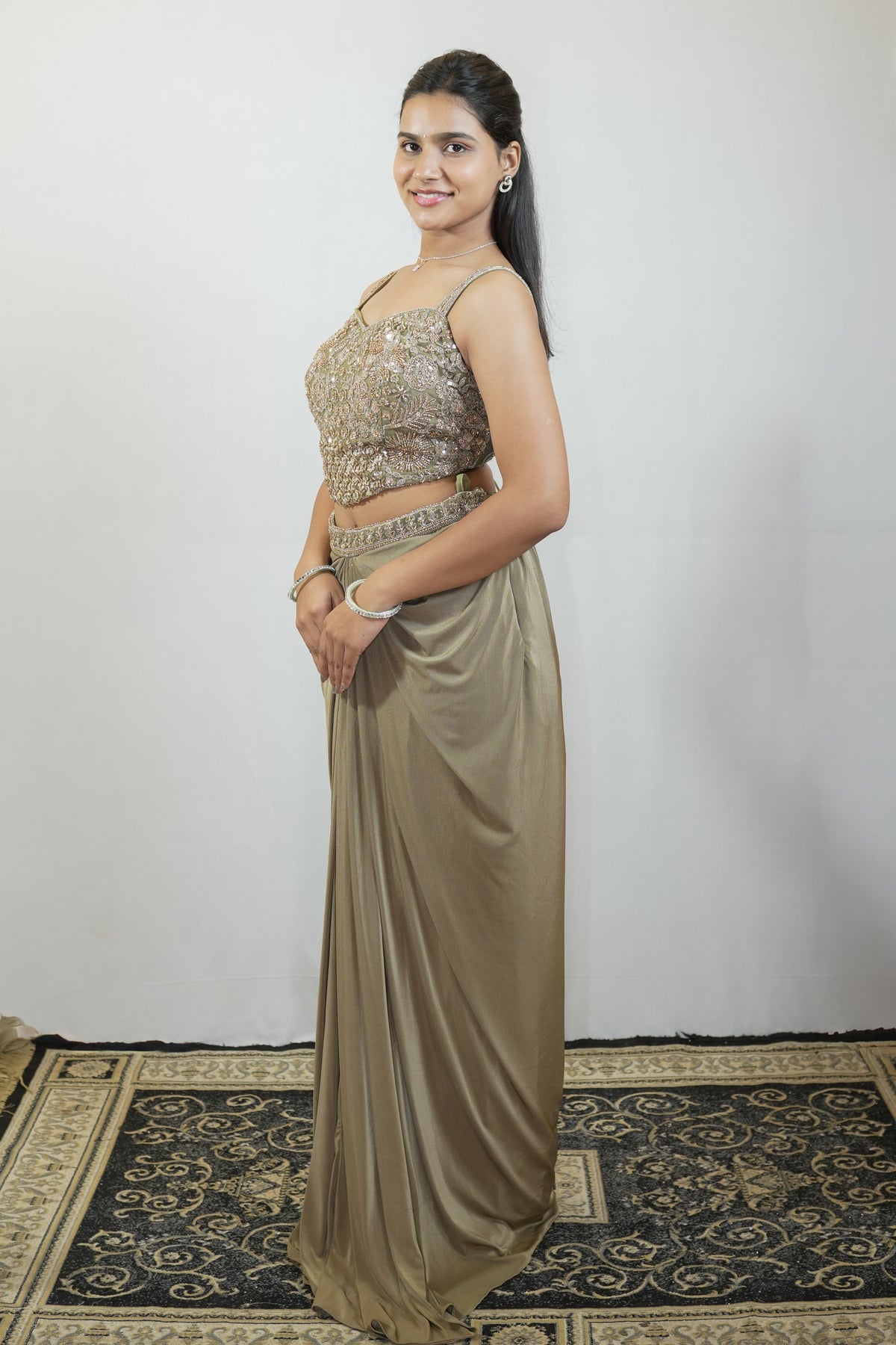 Champagne Draped Luxe Saree Set