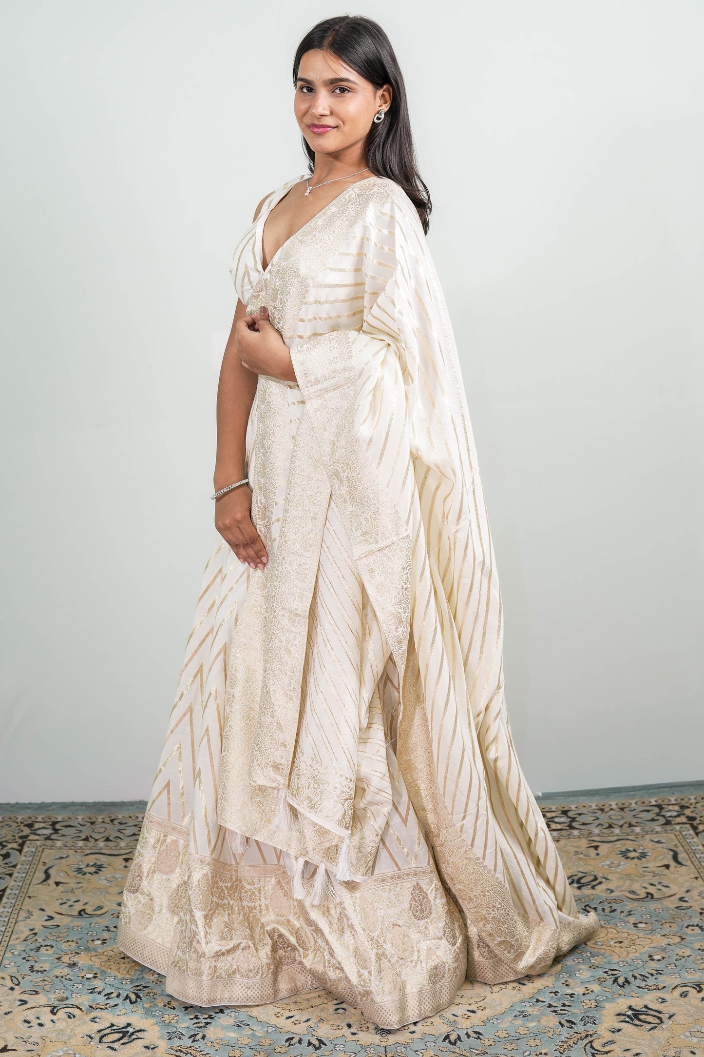 Chevron Lehenga Ivory Side