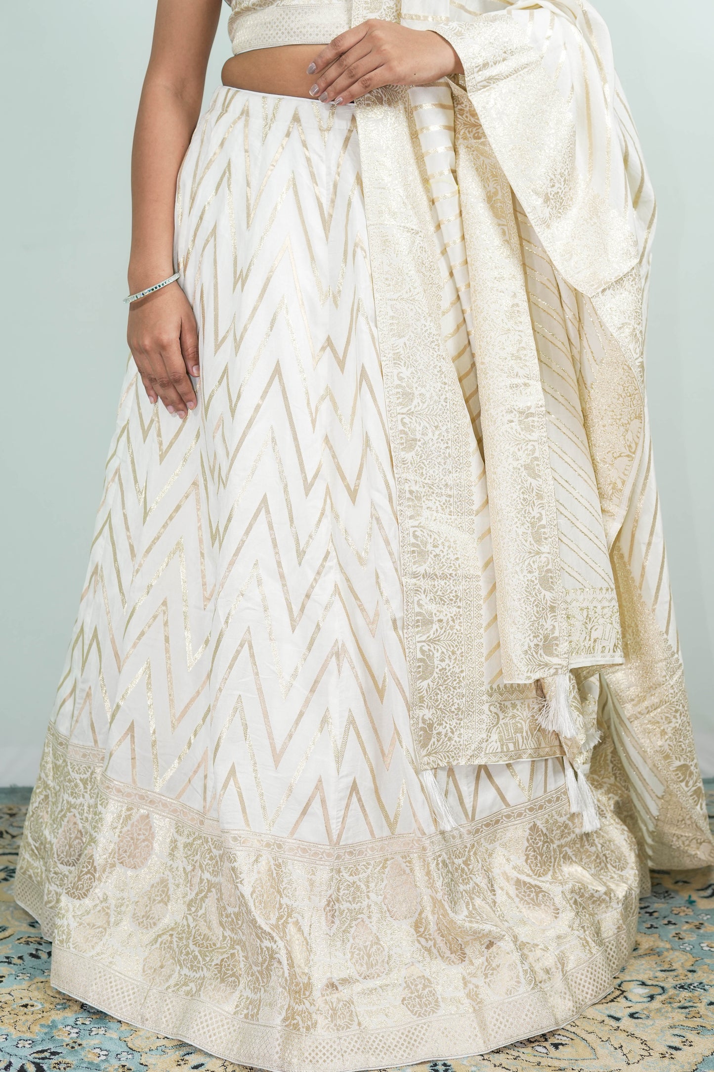 Chevron Lehenga Ivory Side bottom