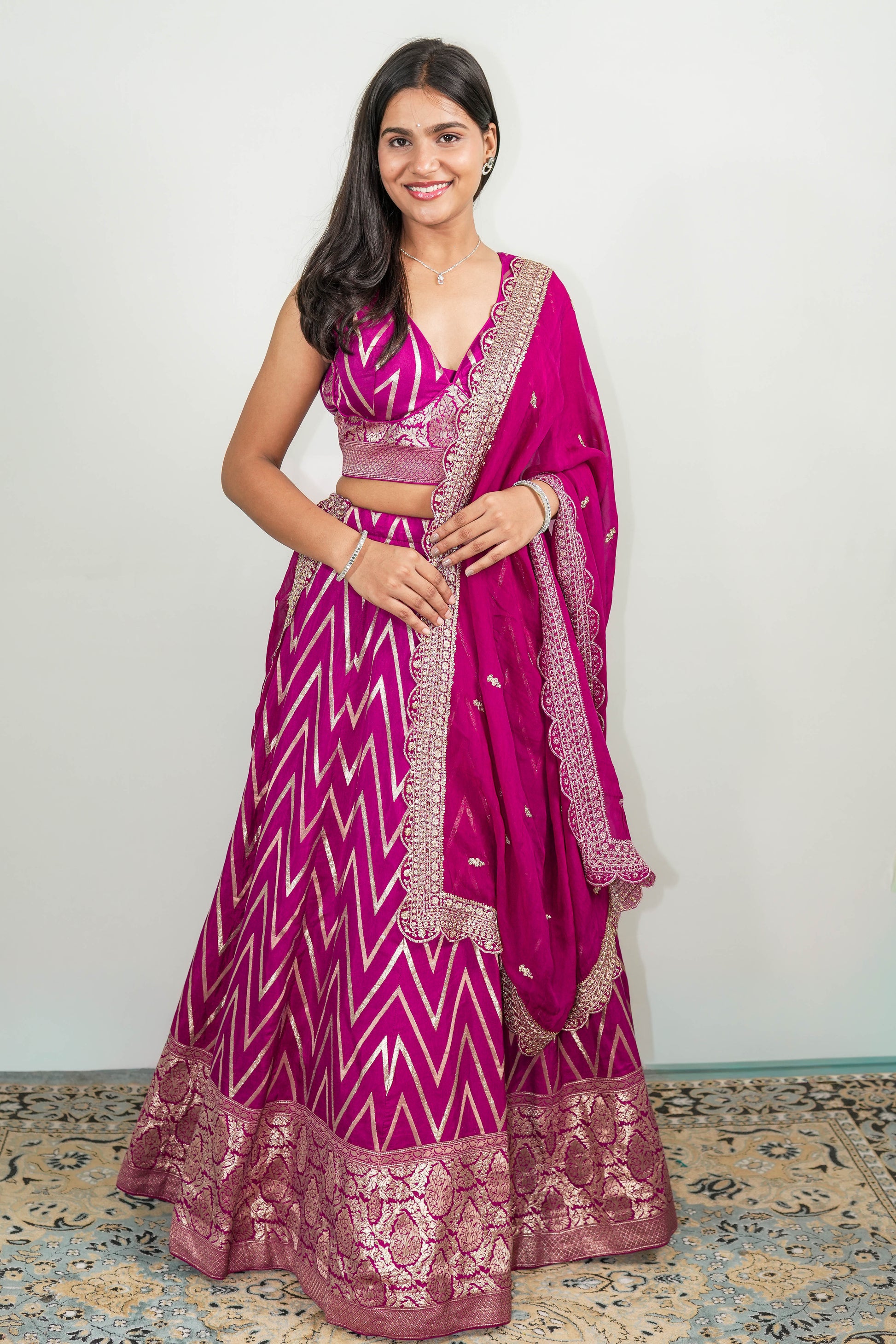 Chevron Lehenga Magenta Front