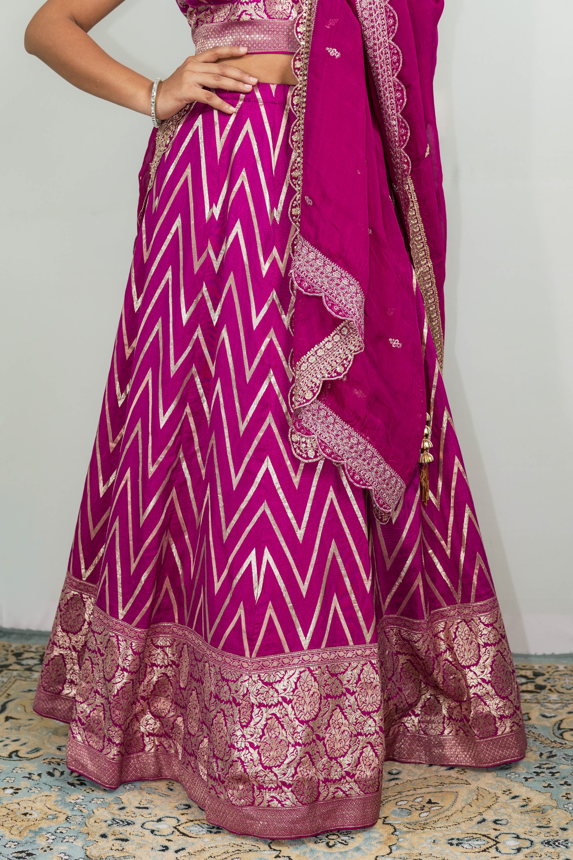 Chevron Lehenga Magenta bottom