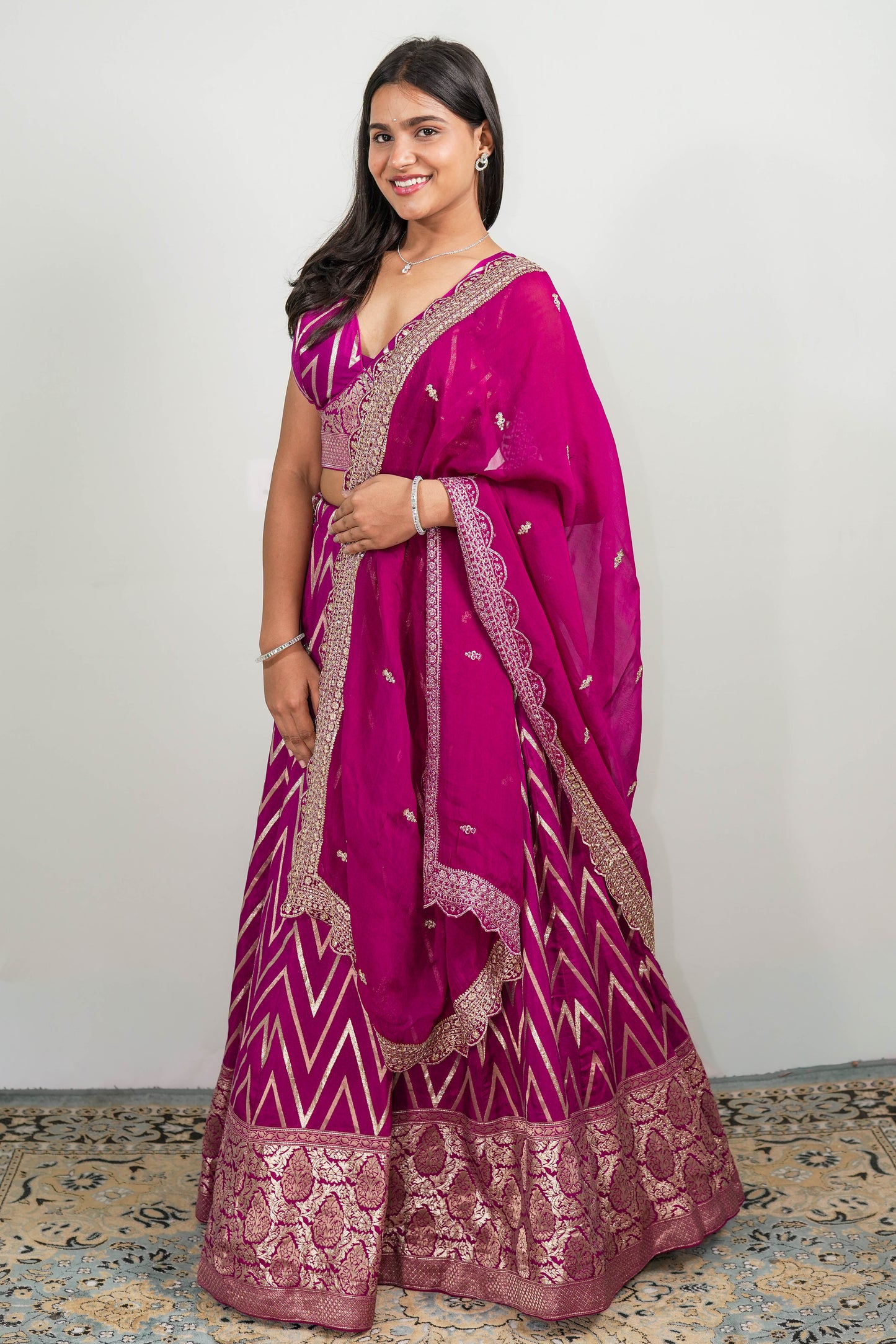 Chevron Lehenga Magenta side