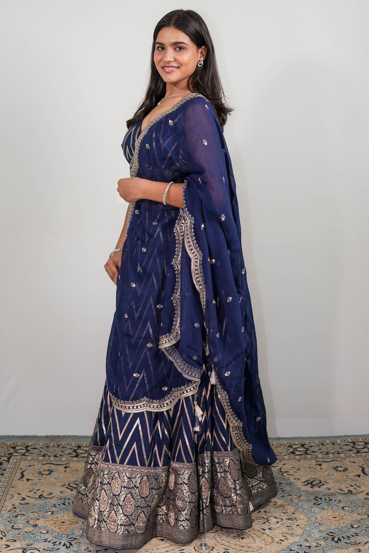 Chevron Lehenga Navy Blue Side