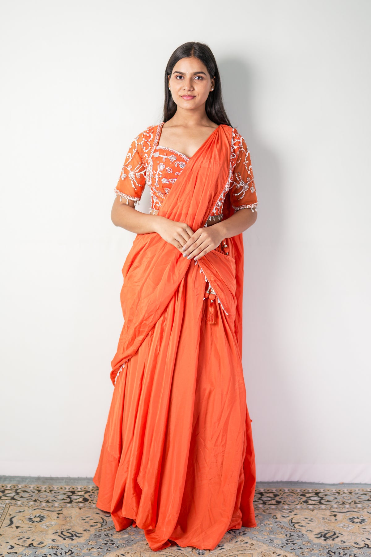 Coral Bloom Pre-Draped Saree