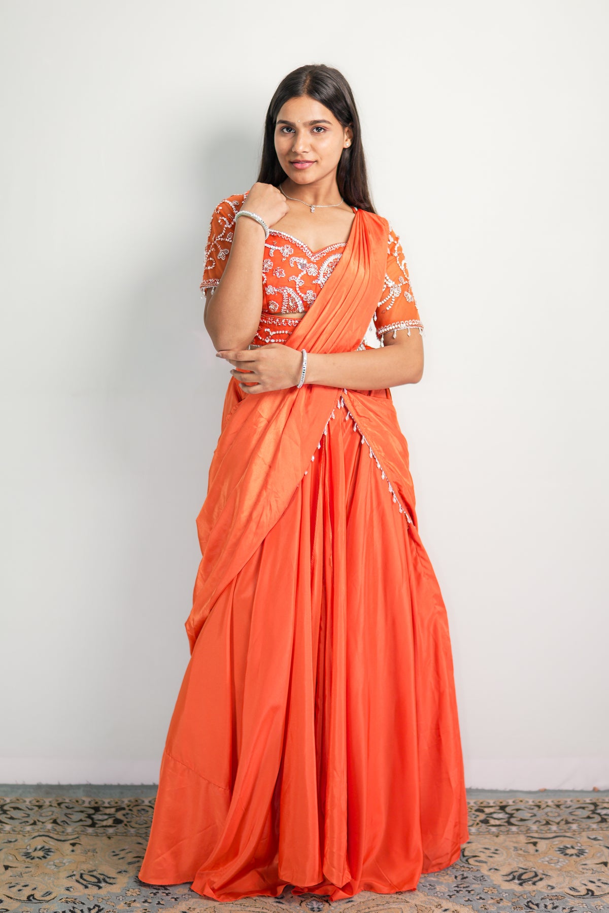 Coral Bloom Pre-Draped Saree