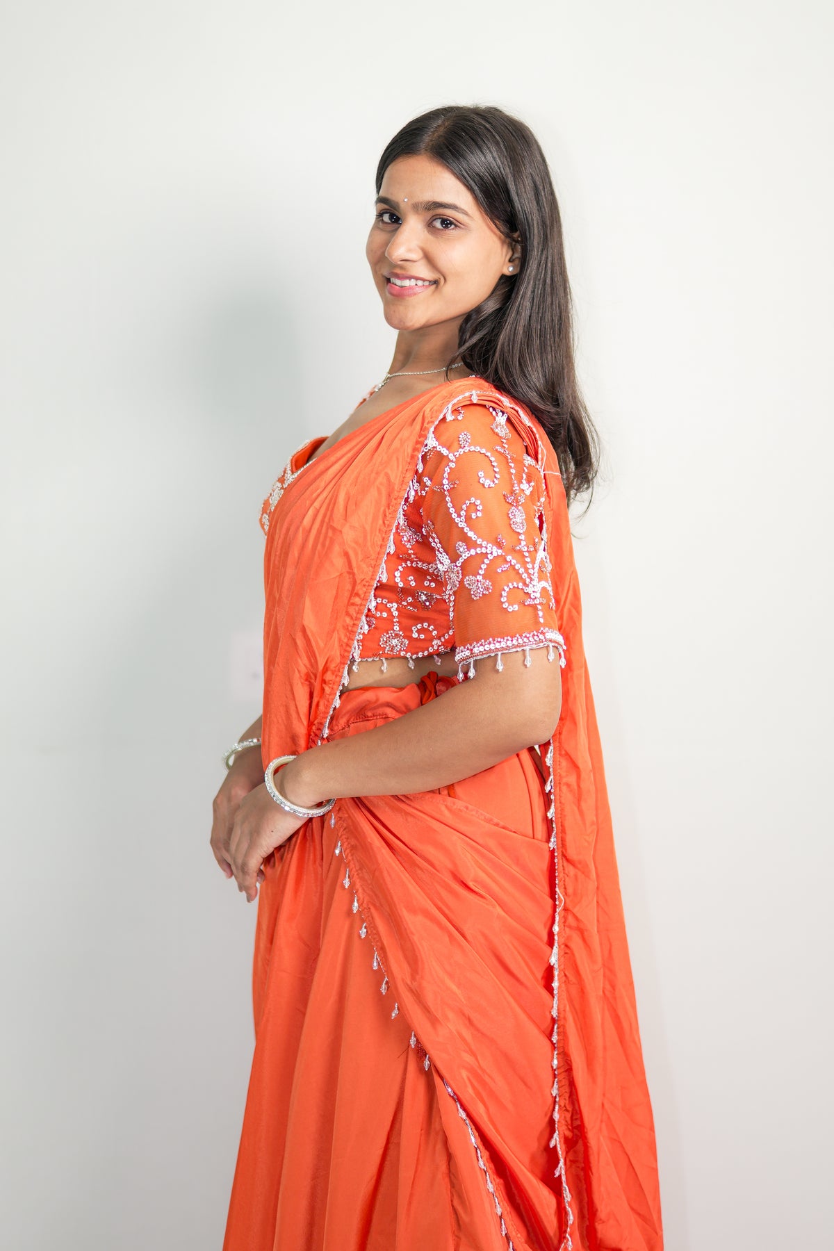 Coral Bloom Pre-Draped Saree