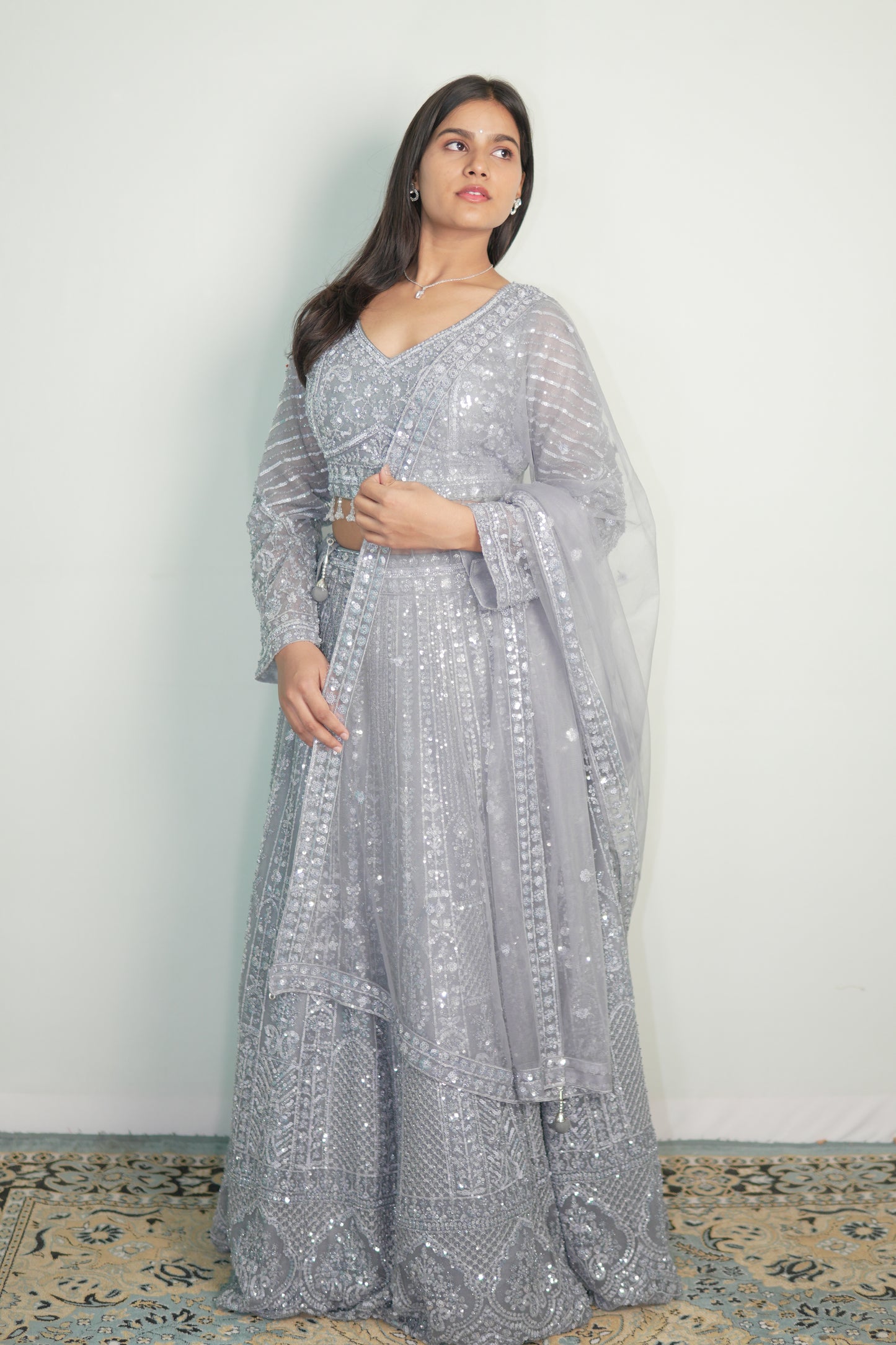 Moonlit Silver Embroidered Lehenga Set