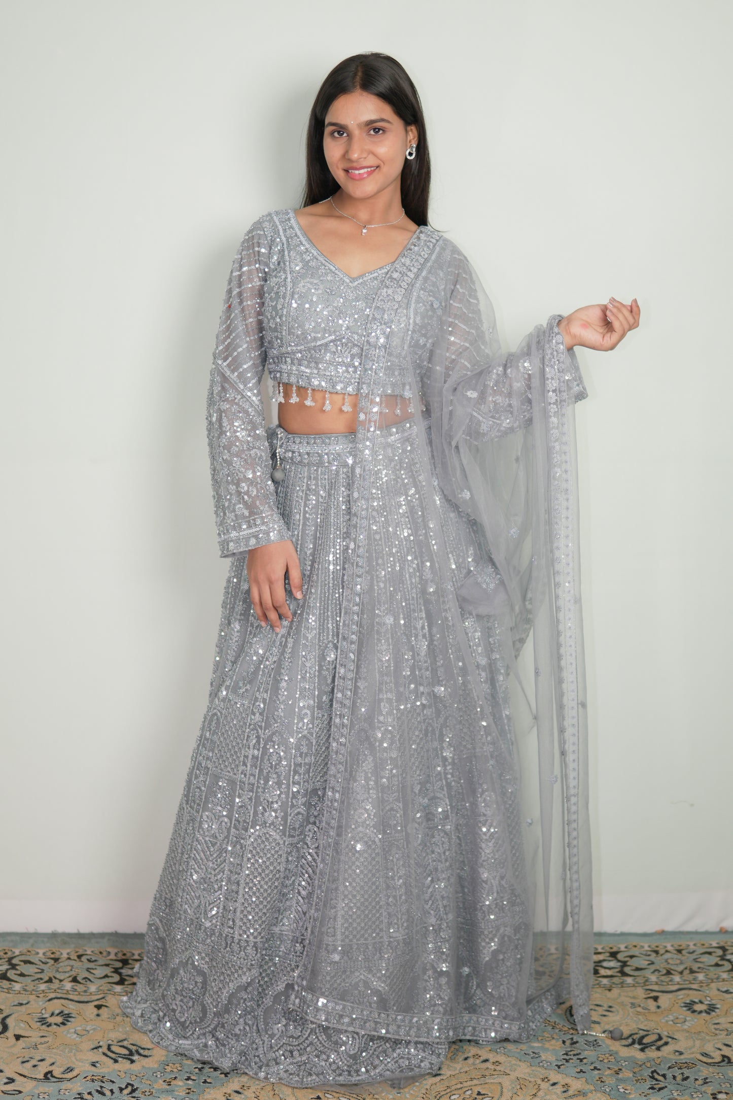 Moonlit Silver Embroidered Lehenga Set