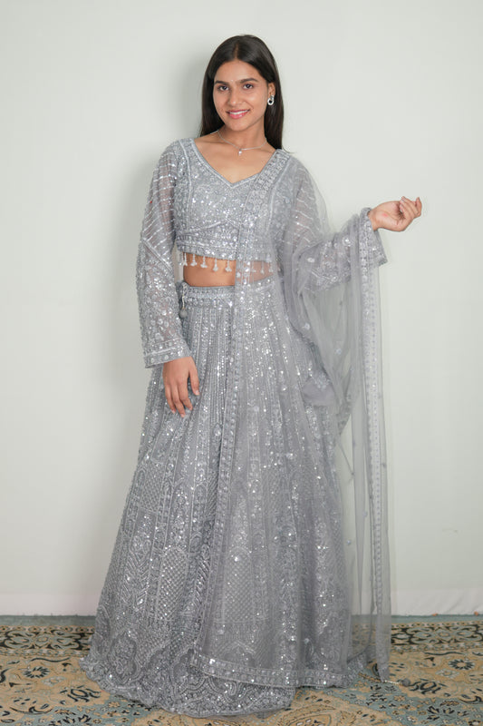 Moonlit Silver Embroidered Lehenga Set