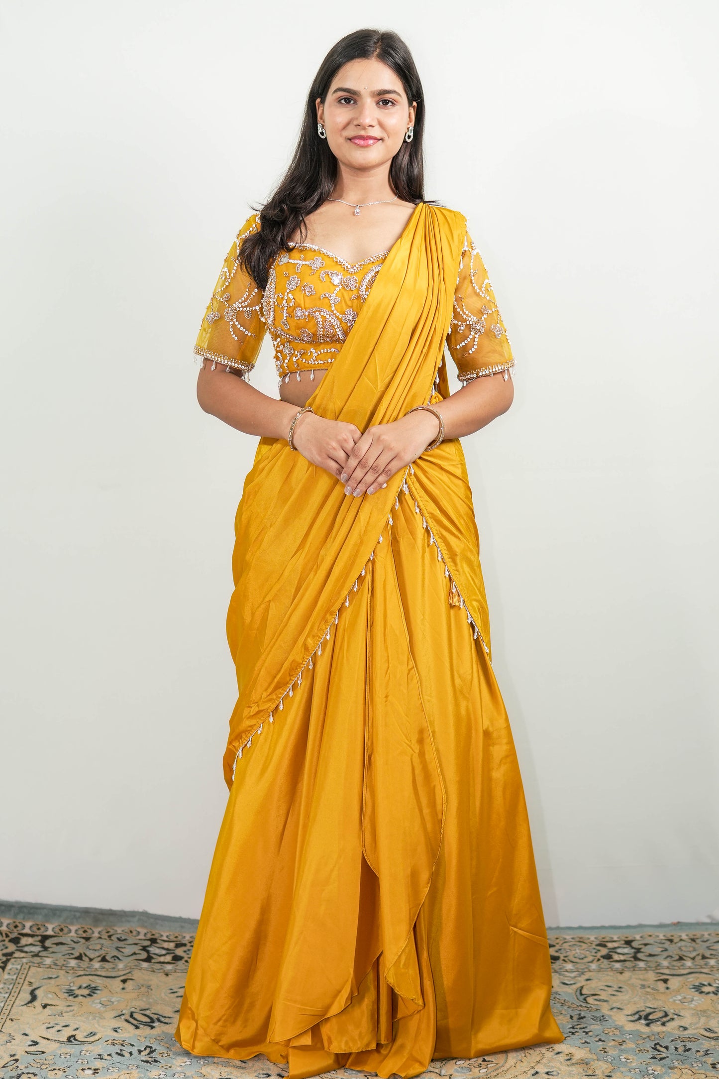 Sunlit Grace Pre-Draped Saree Set