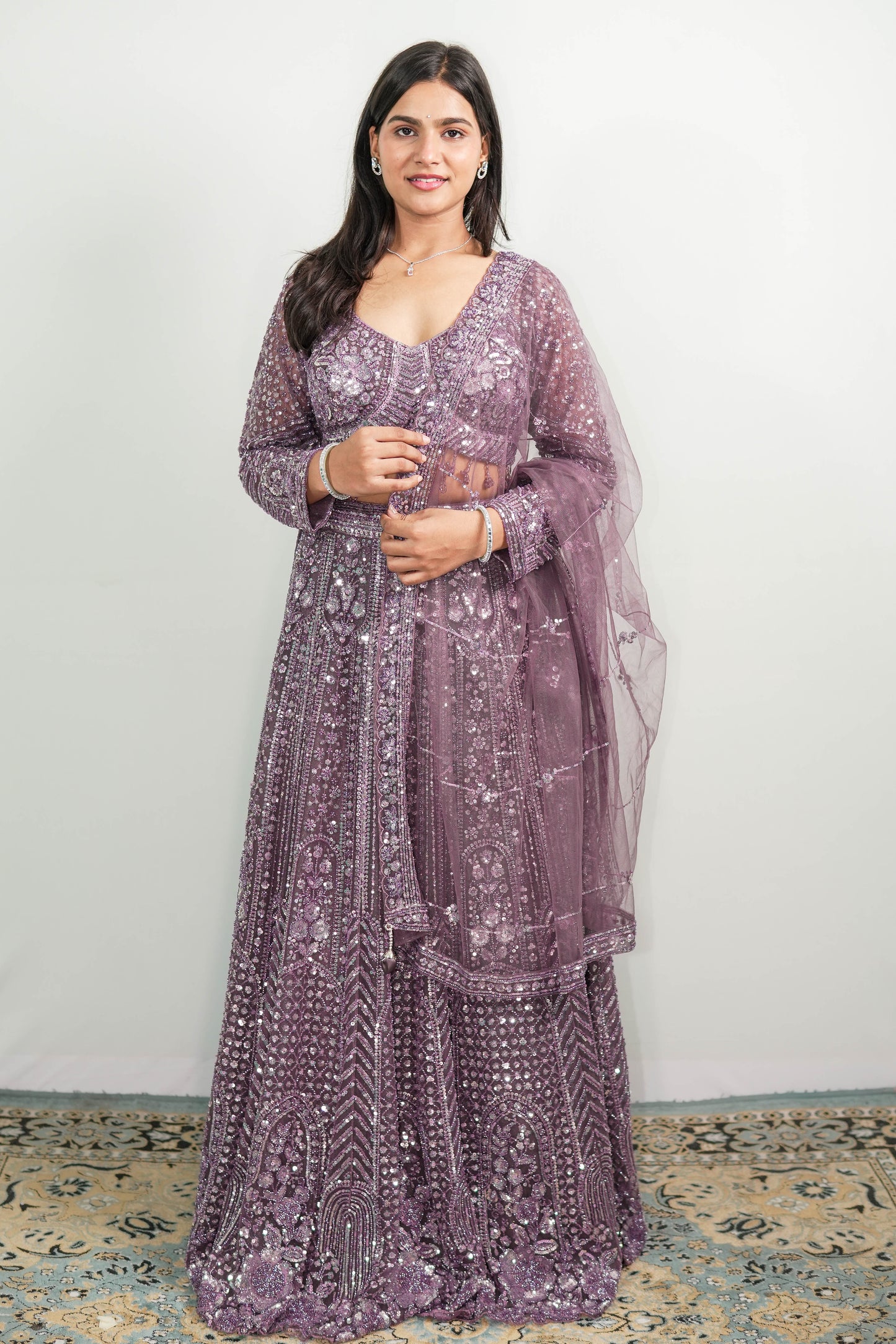 Mauve Embroidered Lehenga Set