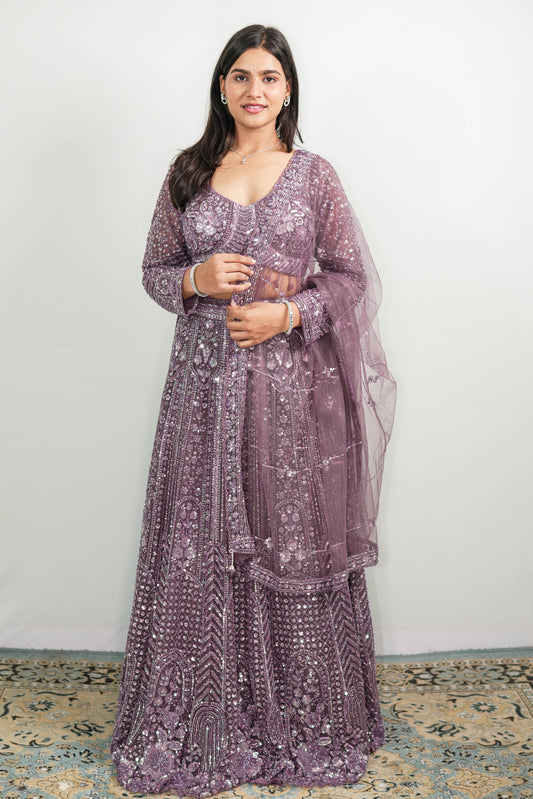 Mauve Embroidered Lehenga Set