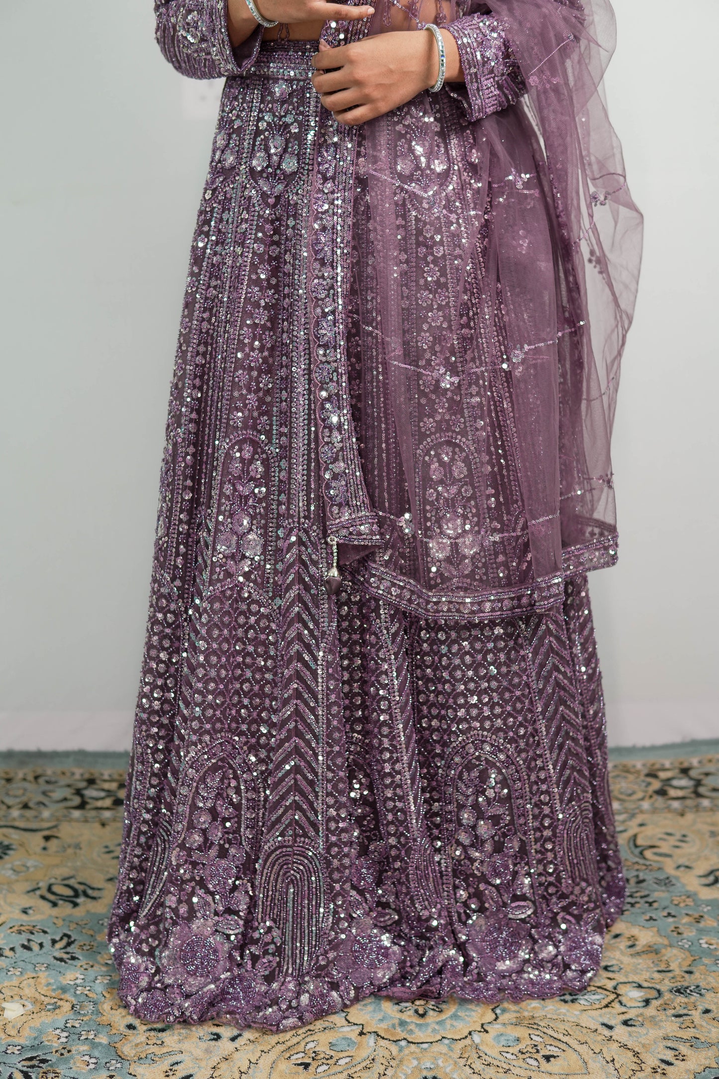 Mauve Embroidered Lehenga Set