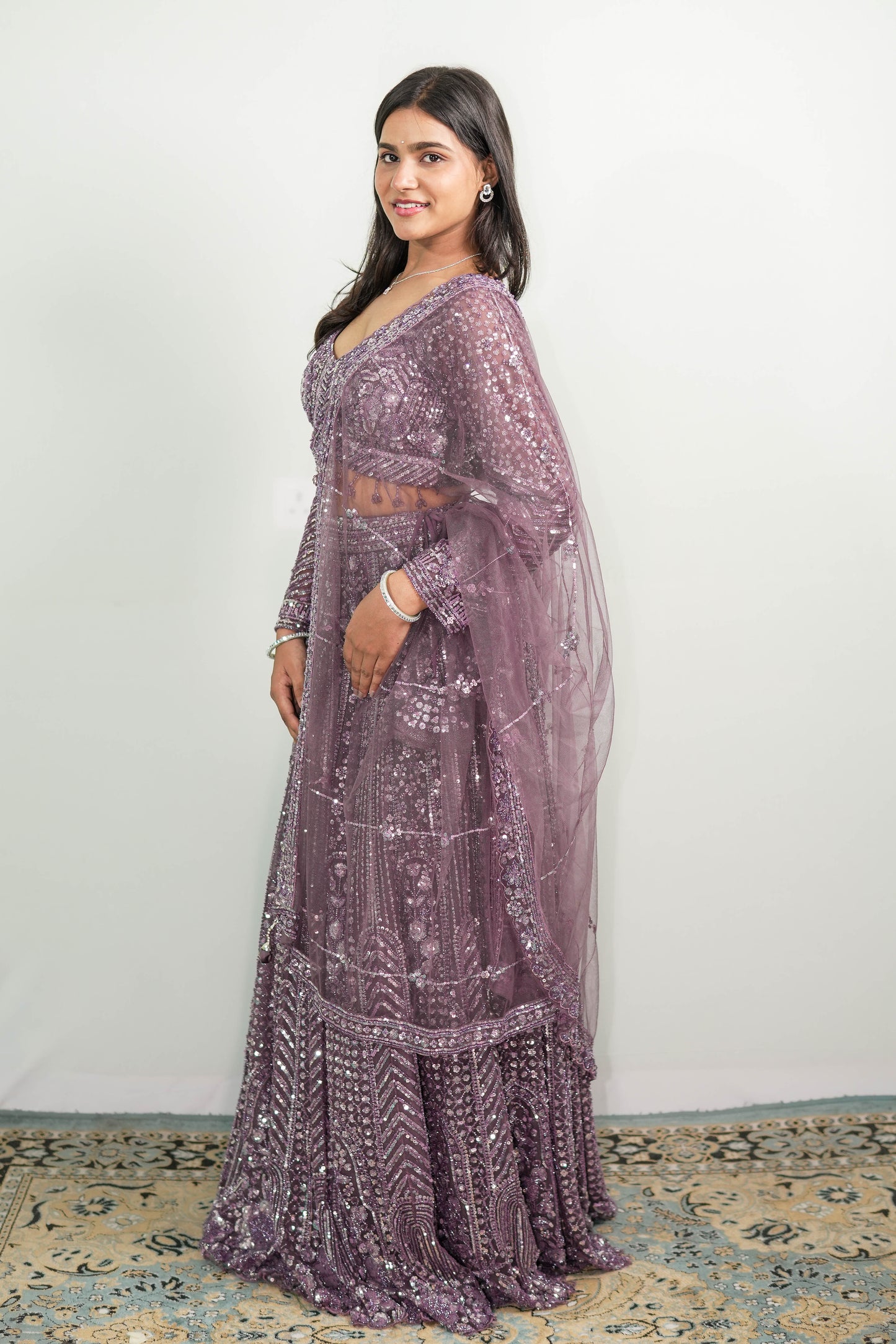 Mauve Embroidered Lehenga Set