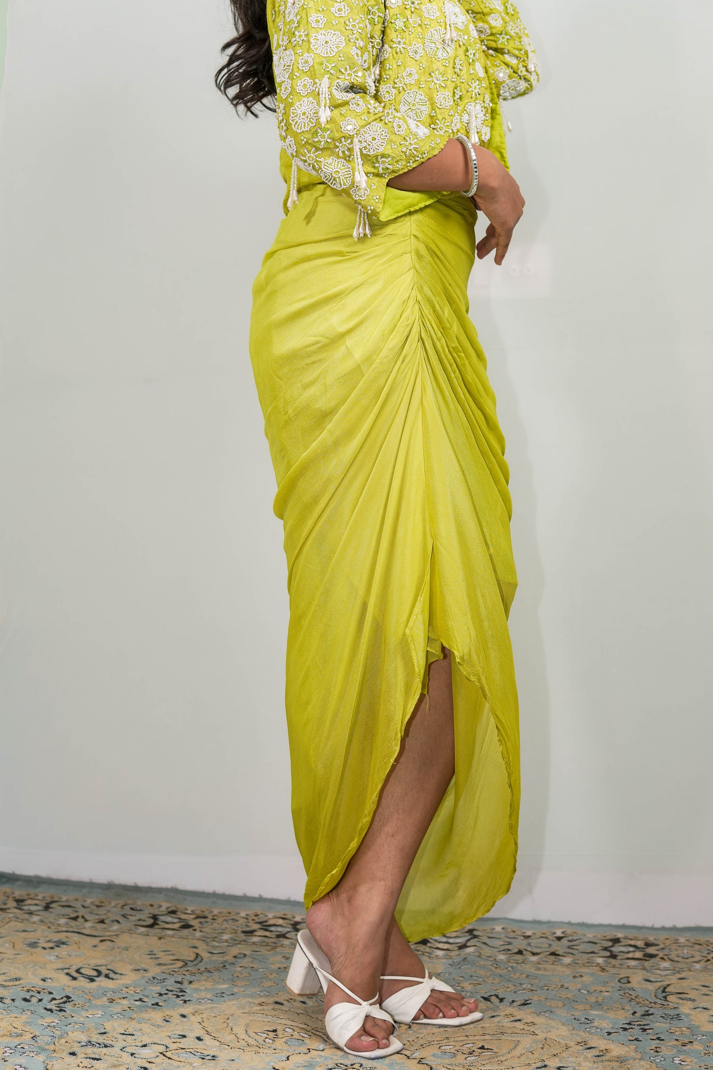 Lime Blossom Embroidered Saree Set