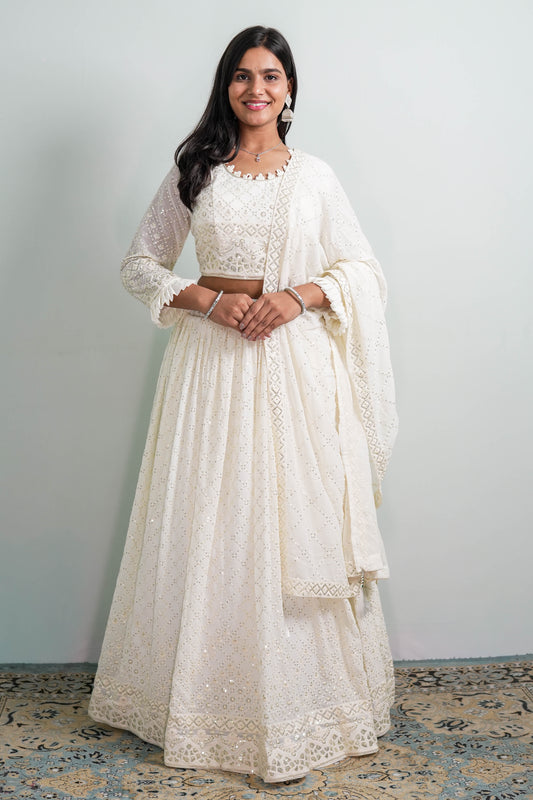 Ivory Mirrorwork Lehenga Set