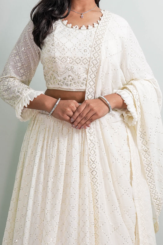 Ivory Mirrorwork Lehenga Set