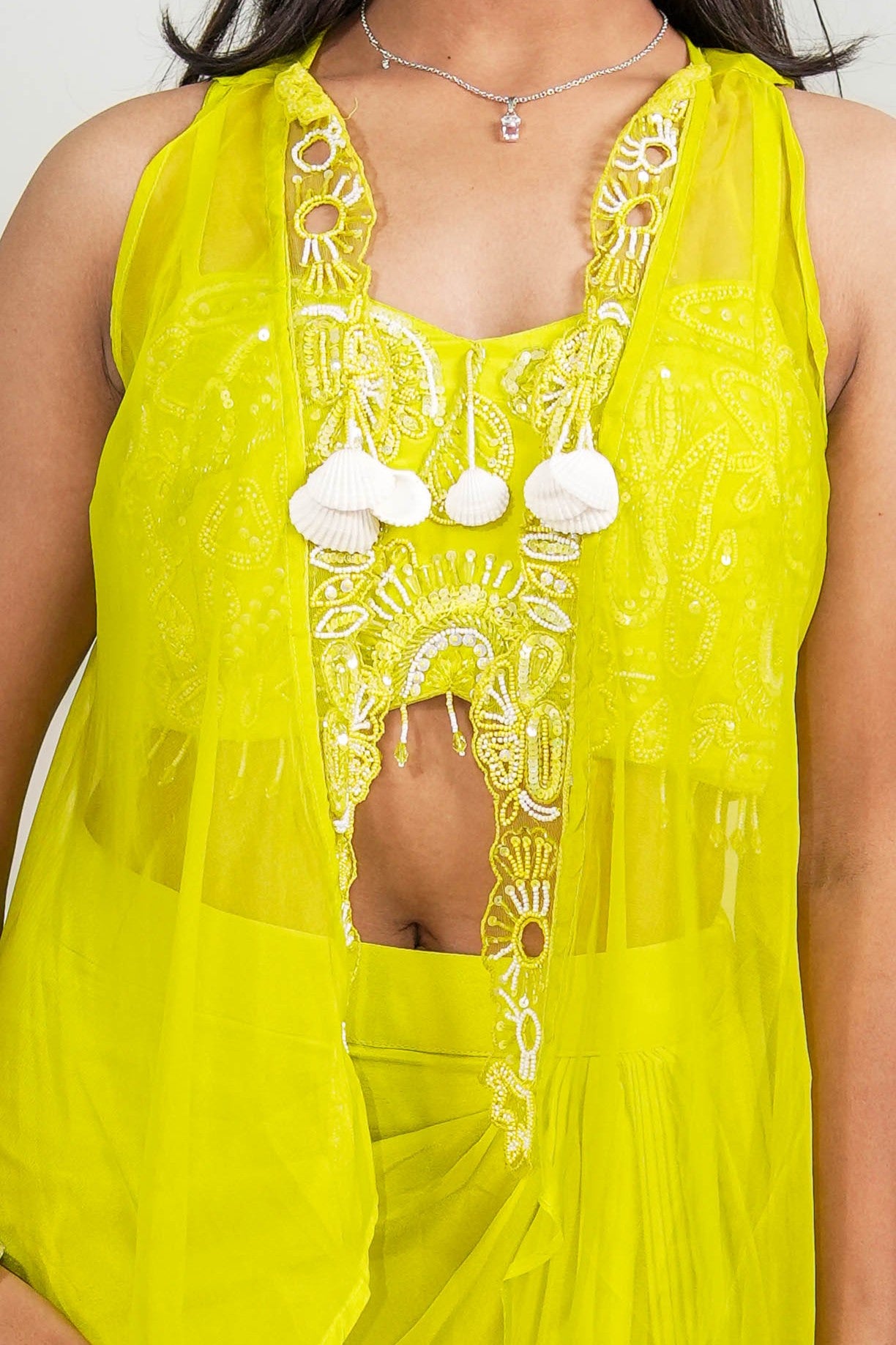 Lime Embroidered Saree Set