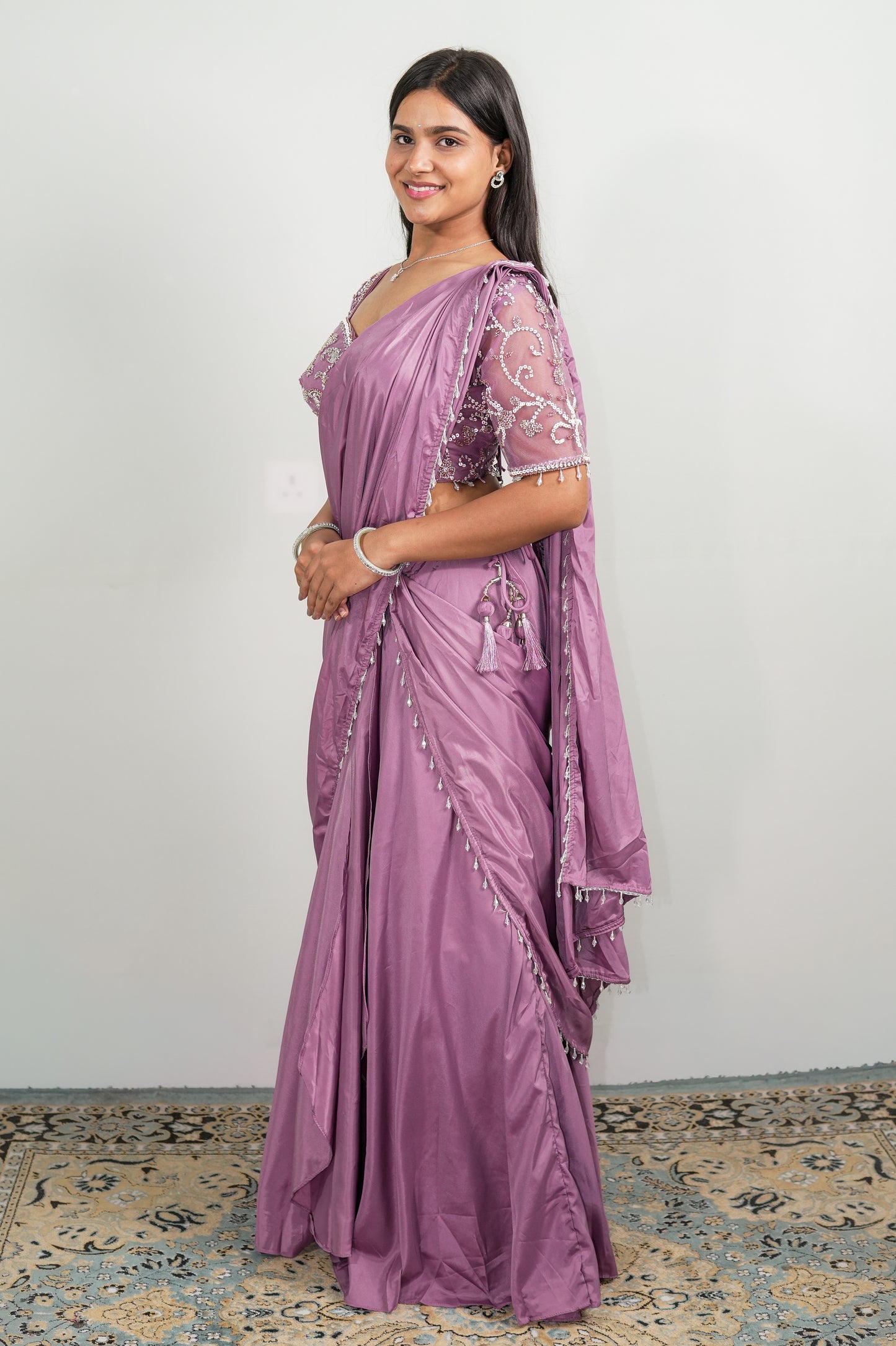 Floral Embroidered Pre-Draped Saree