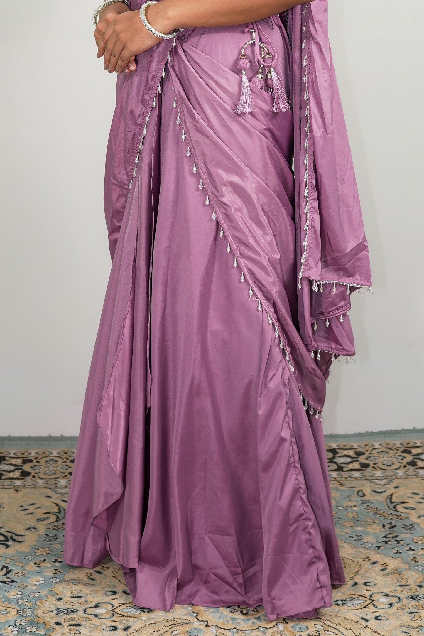 Floral Embroidered Pre-Draped Saree