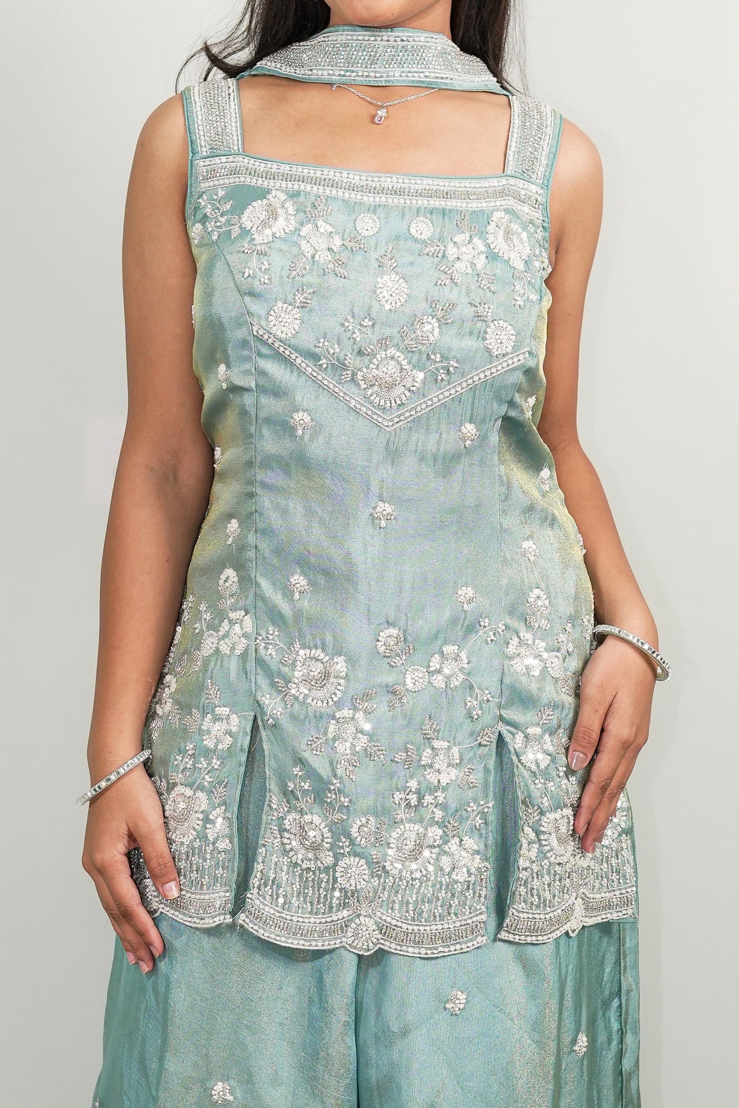 Seafoam Floral Embroidered Palazzo Set