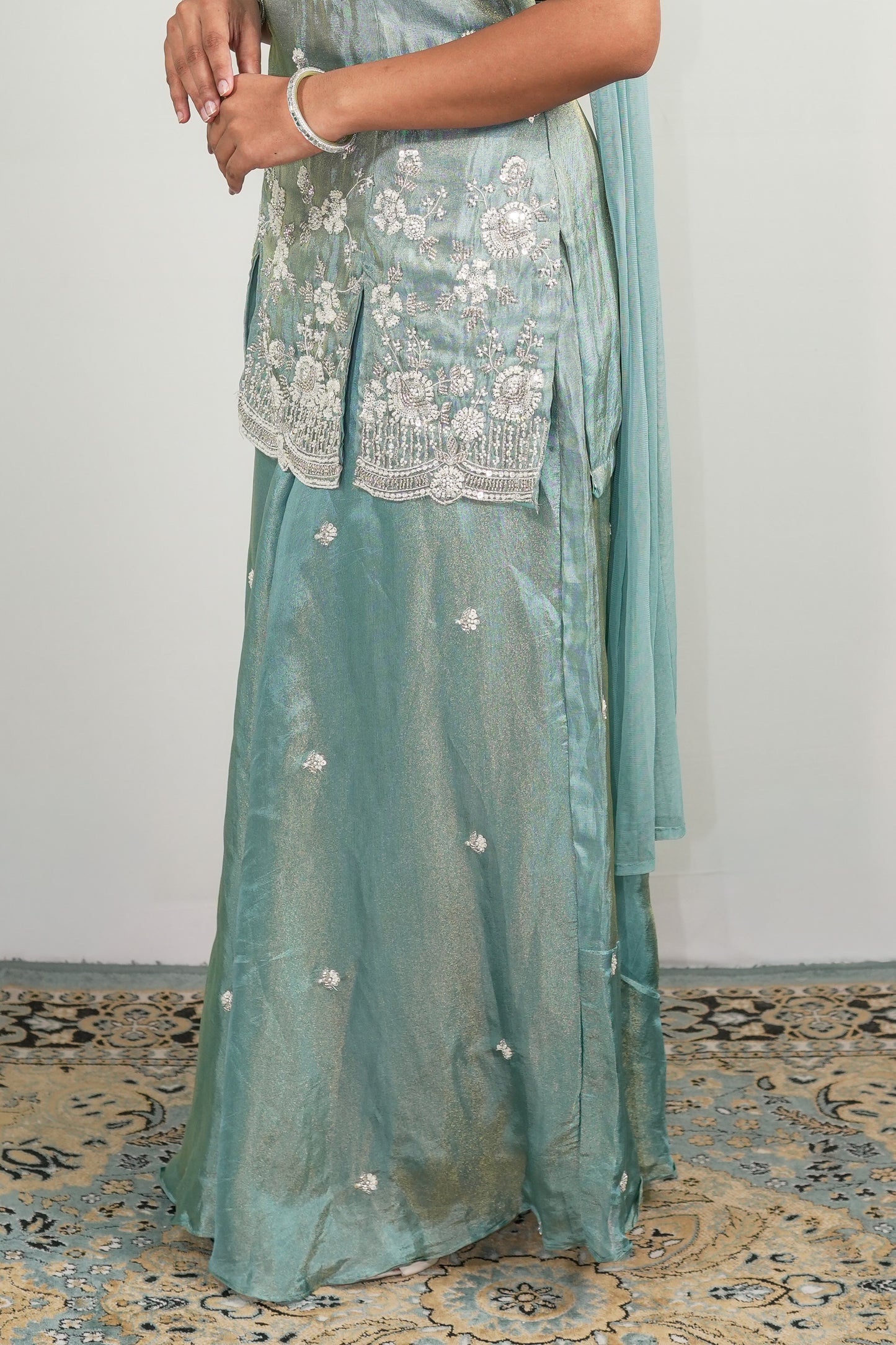 Seafoam Floral Embroidered Palazzo Set