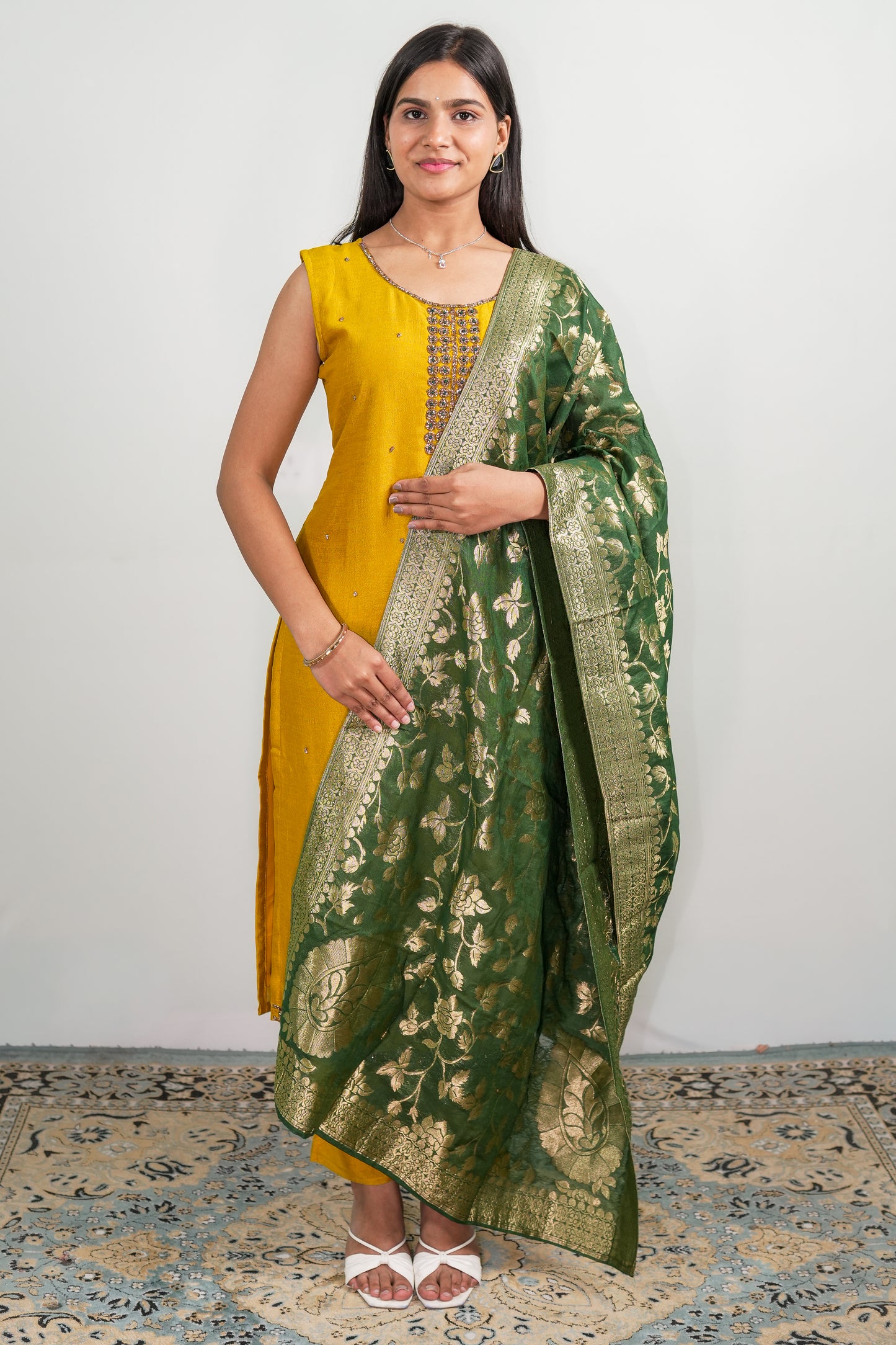 Golden Meadow Floral Saree Set