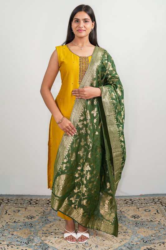 Golden Meadow Floral Saree Set