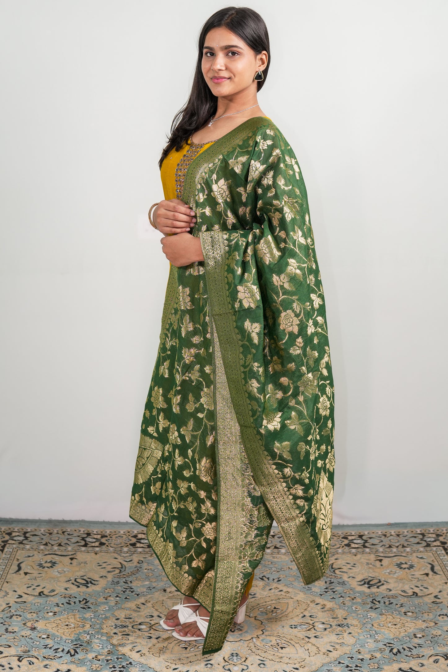 Golden Meadow Floral Saree Set