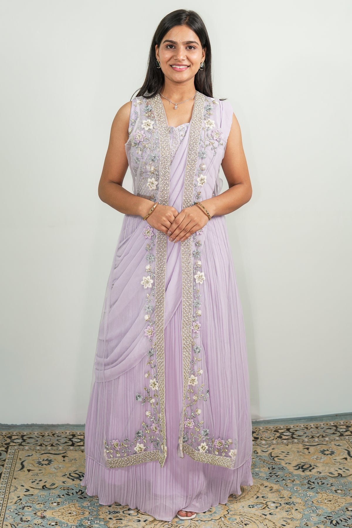 Lavender Blossom Pleated Anarkali Set