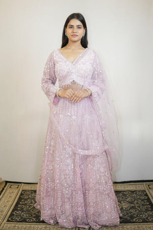 Blush Rosette Embroidered Lehenga Set