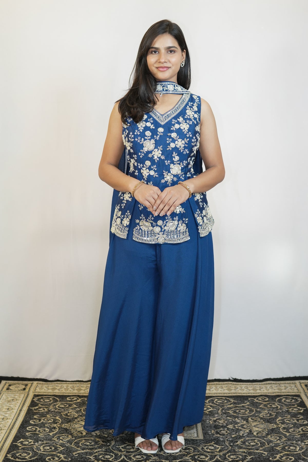Royal Blue Floral Palazzo Set