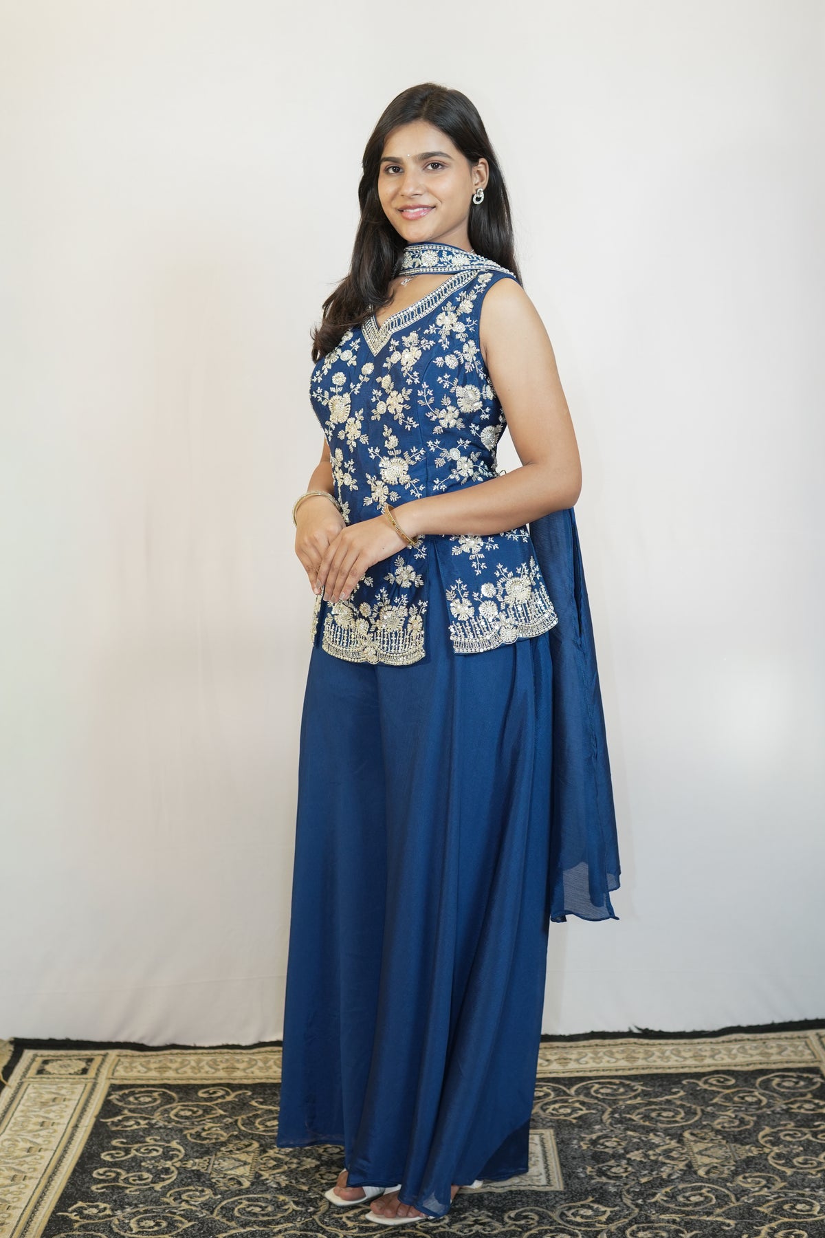 Royal Blue Floral Palazzo Set