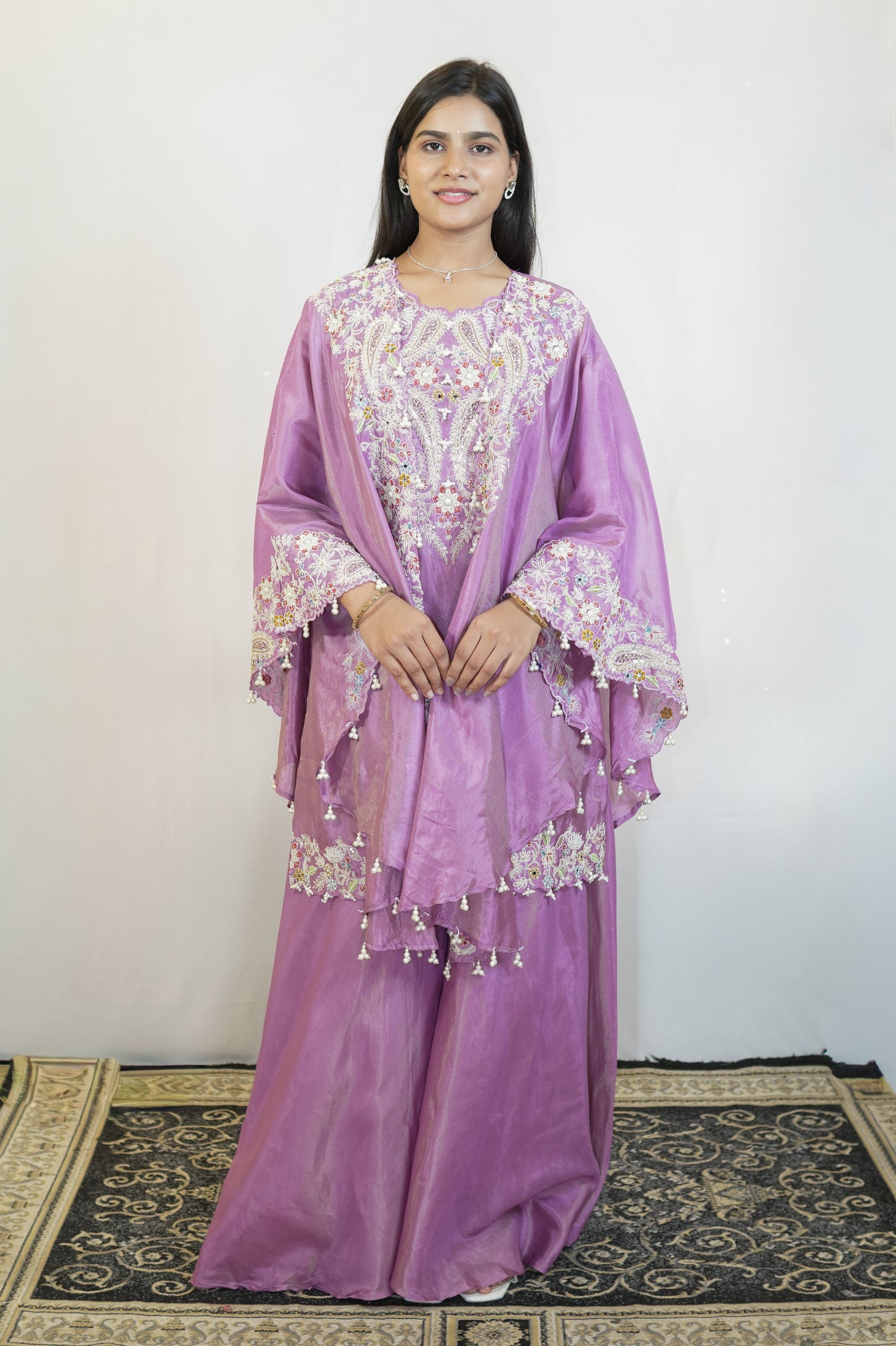 Lavender Embroidered Sharara Set