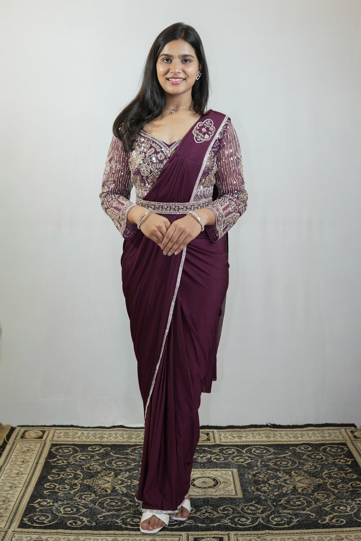 Burgundy Heritage Draped Saree