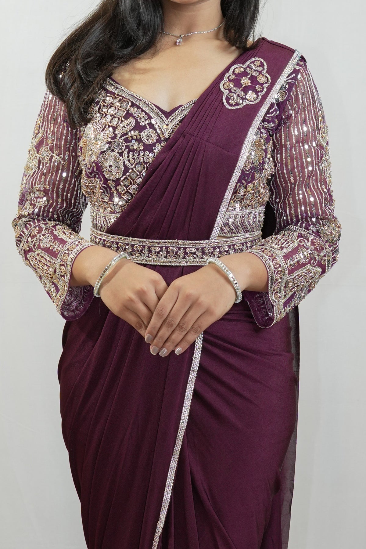 Burgundy Heritage Draped Saree