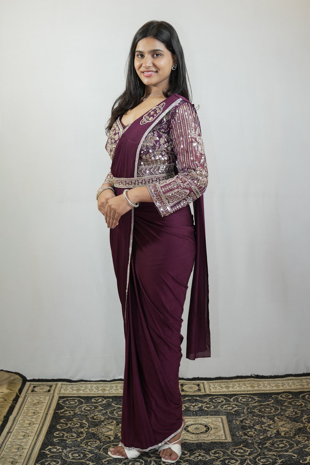 Burgundy Heritage Draped Saree