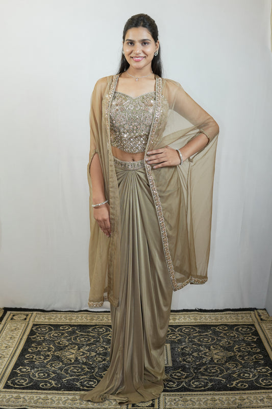 Champagne Draped Luxe Saree Set