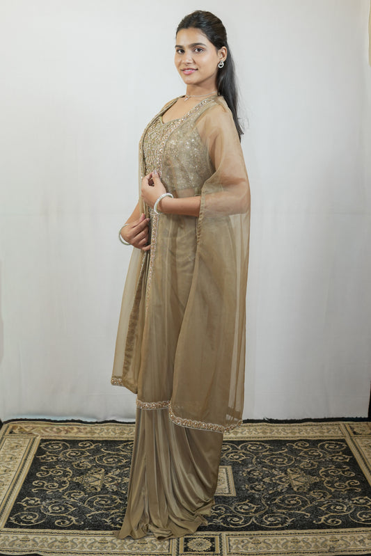 Champagne Draped Luxe Saree Set