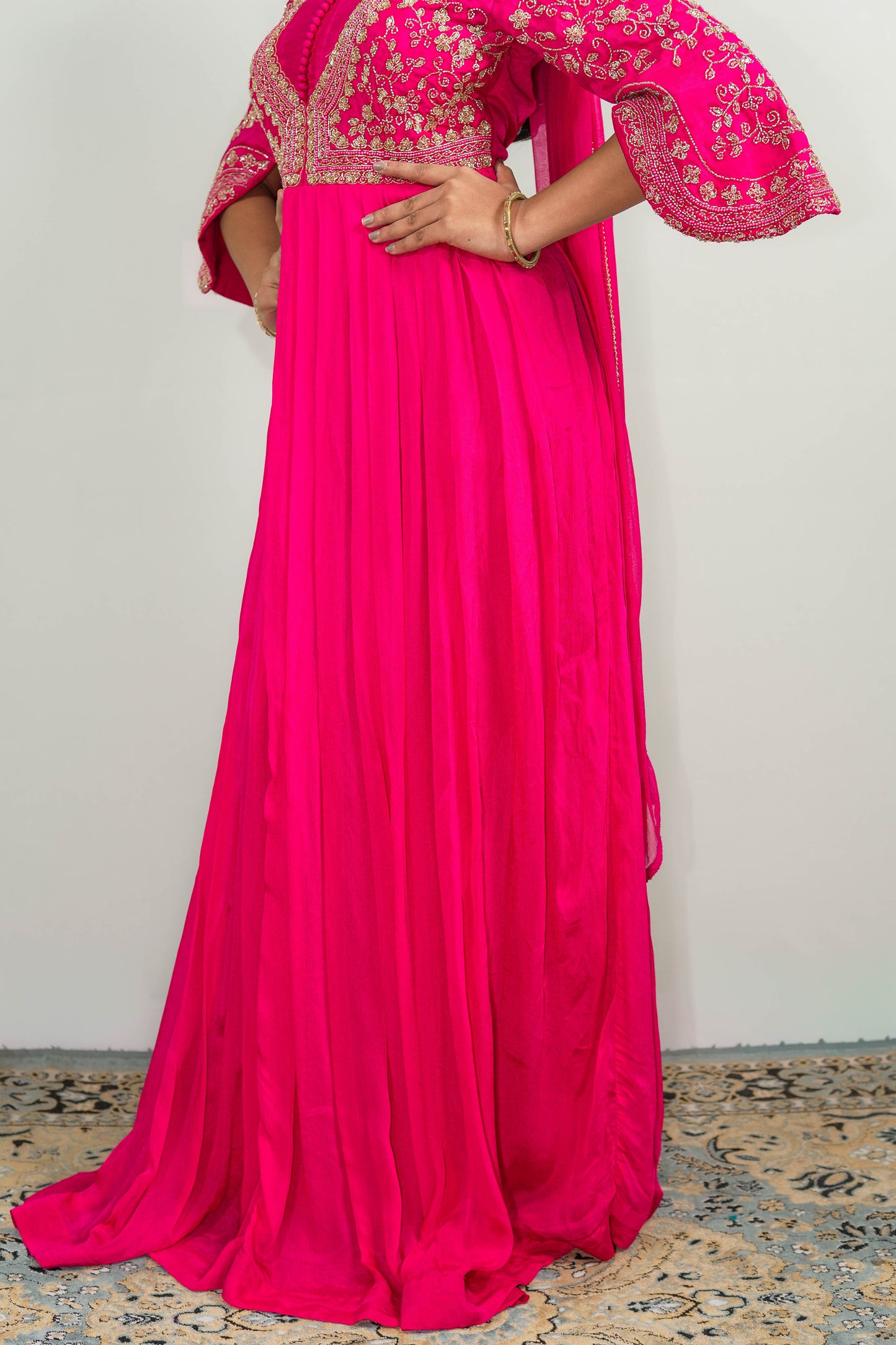 Rani Pink Zaria Embroidered Anarkali Gown Set Bottom