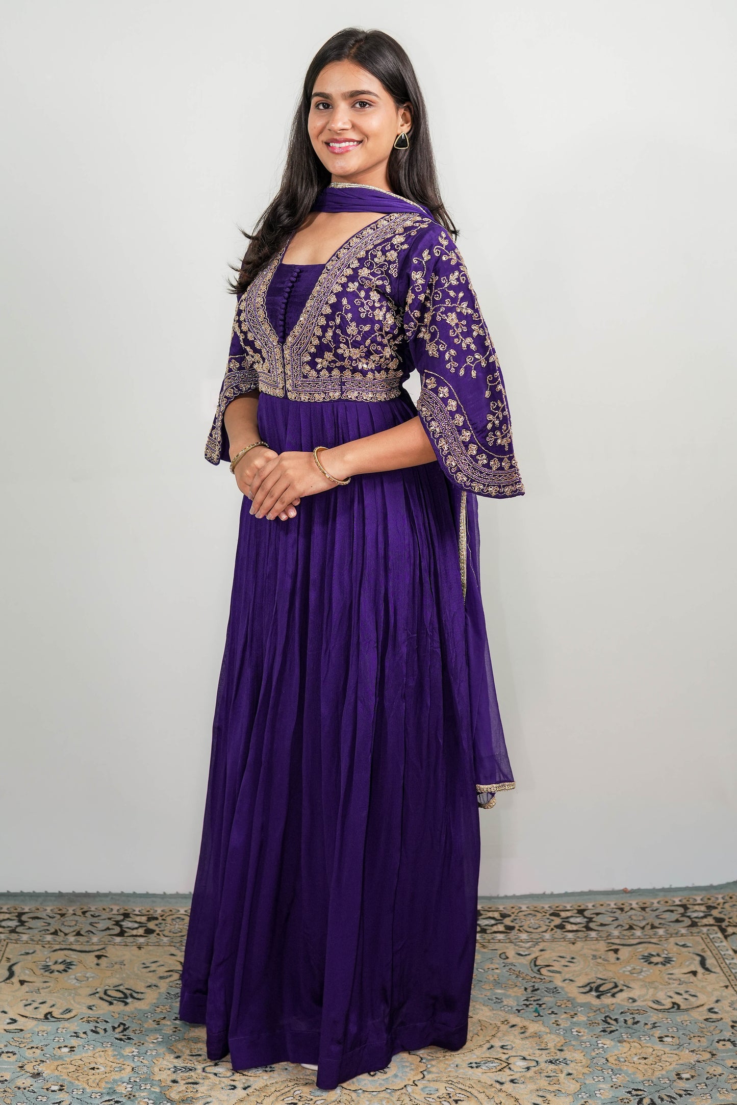 Royal Purple Zaria Embroidered Anarkali Gown Set 2
