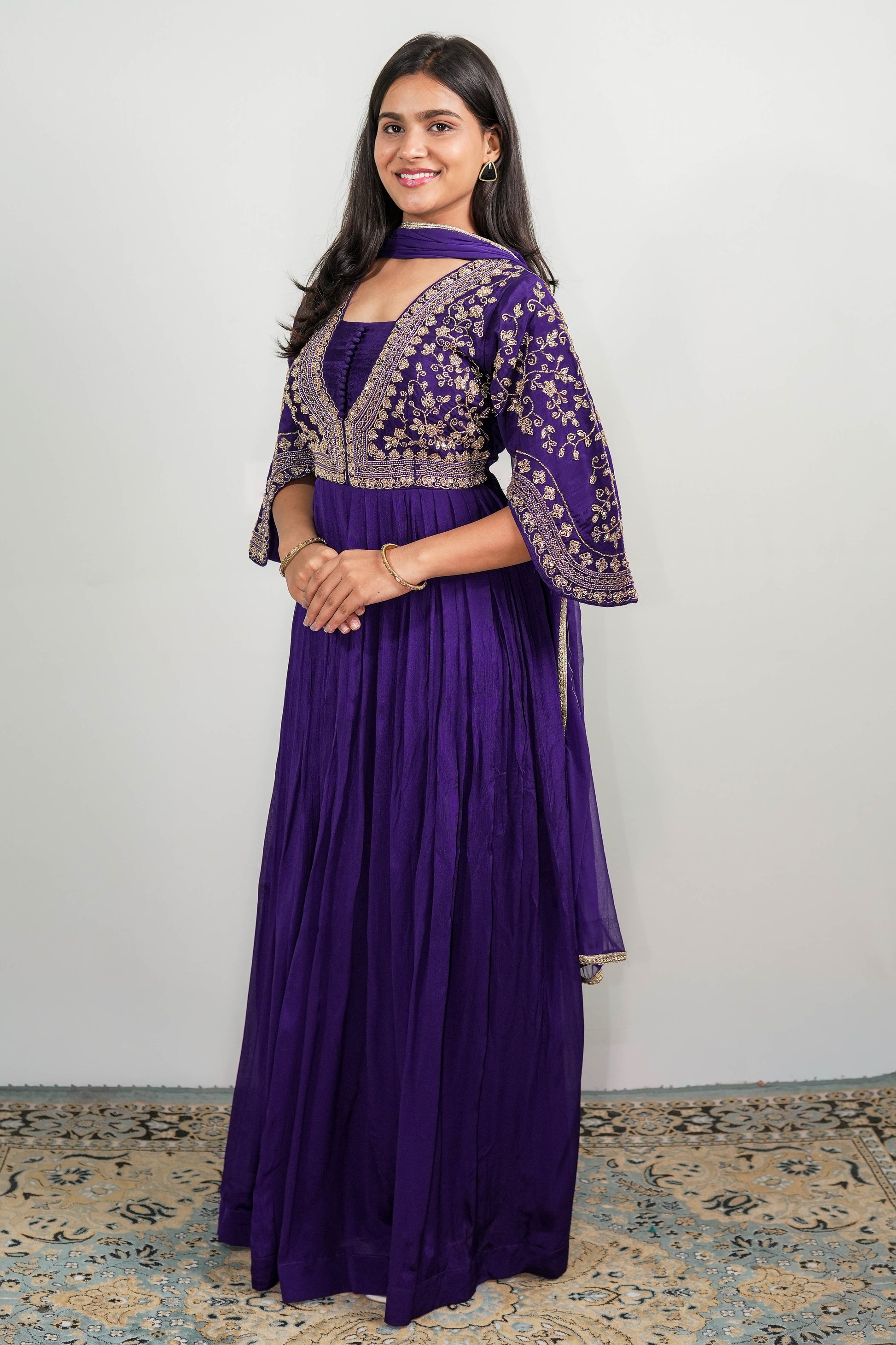 Royal Purple Zaria Embroidered Anarkali Gown Set 2
