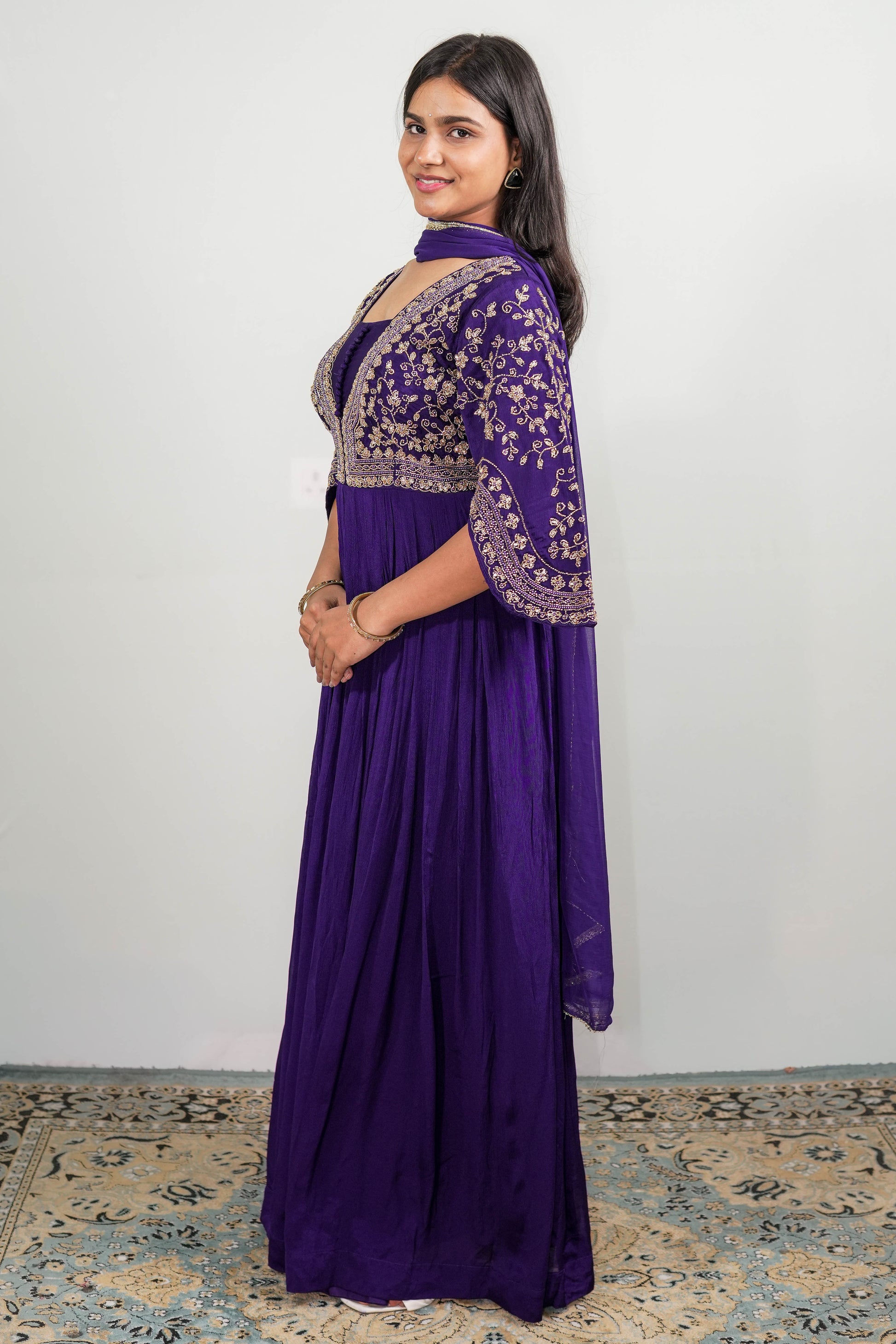 Royal Purple Zaria Embroidered Anarkali Gown Set 3